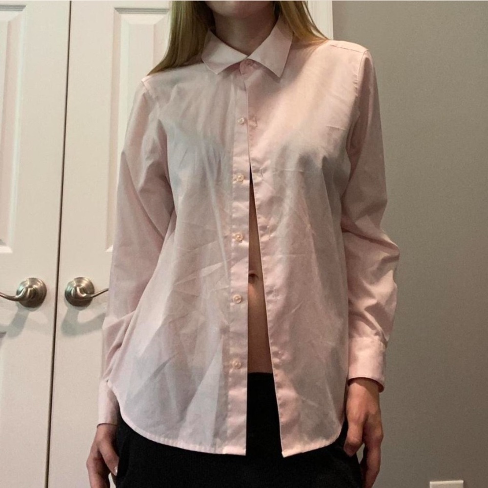 Vintage baby pink semi-sheer fitted button up